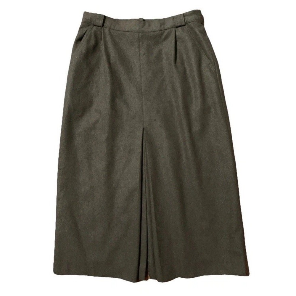 VTG Lodenfrey Skirt Womens 10 Green Midi Wool Blend Pleated Winter Lined Pockets